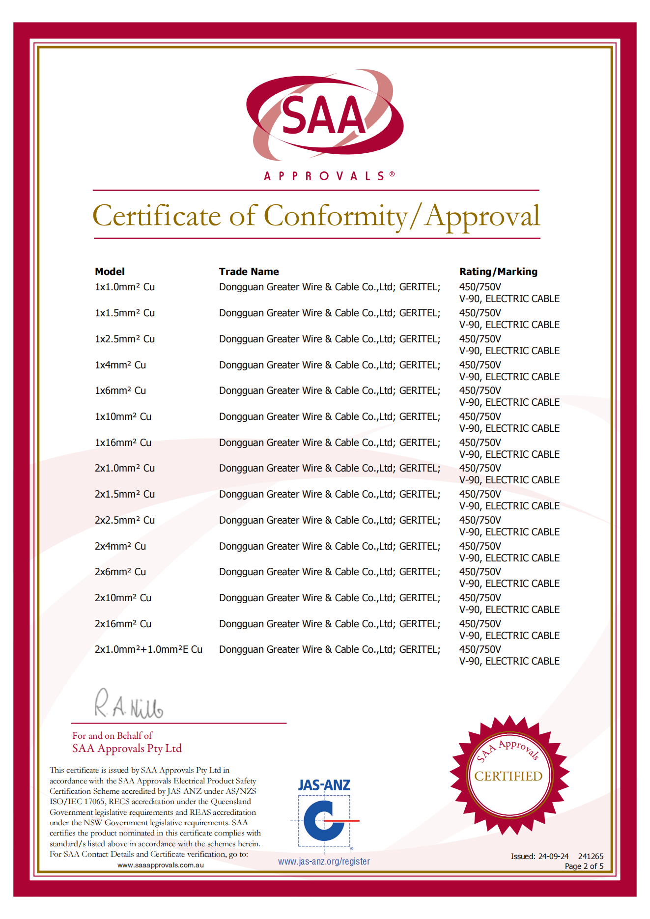 Orange Circular Cable SAA certificated